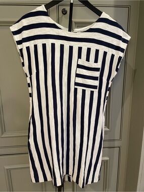 Madewell Blue White Striped Nautical Dress Tunic Cover Up Deep Pockets Travel